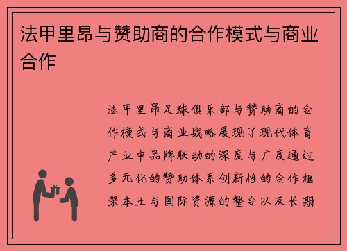 法甲里昂与赞助商的合作模式与商业合作